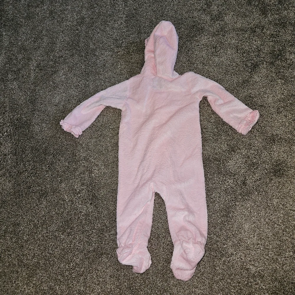 Mudpie Pink Hooded Footed Onesie Romper Infant Size 0-6months